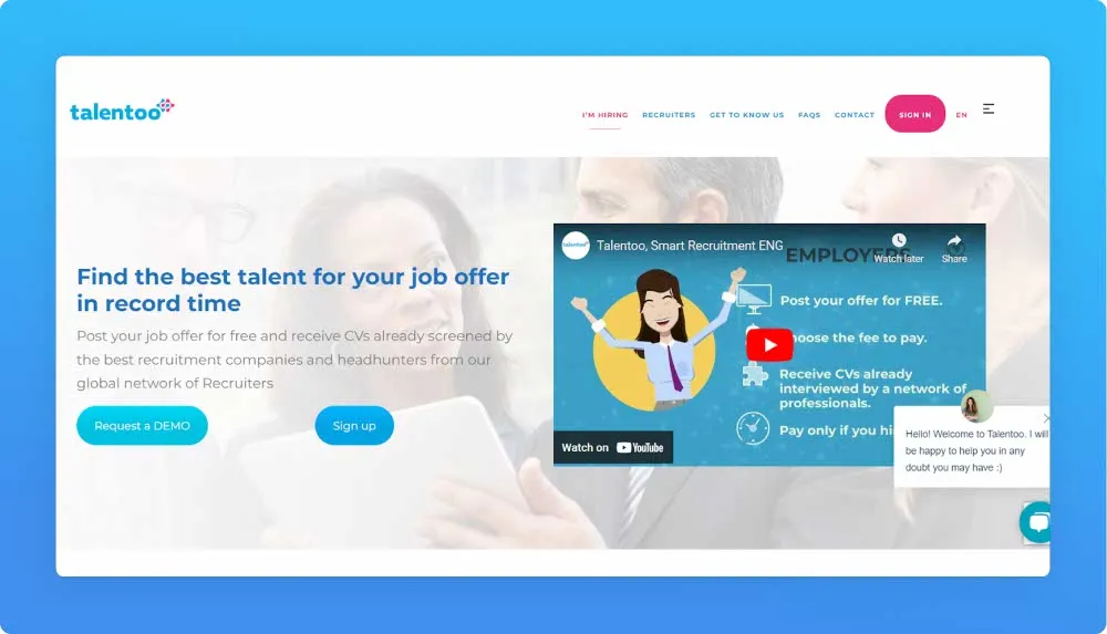 Recruitment platform Talentoo website screenshot