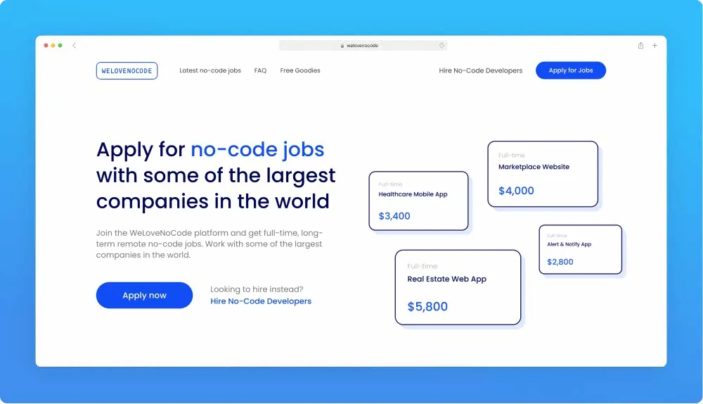 Upwork like websites - We Love No Code screenshot