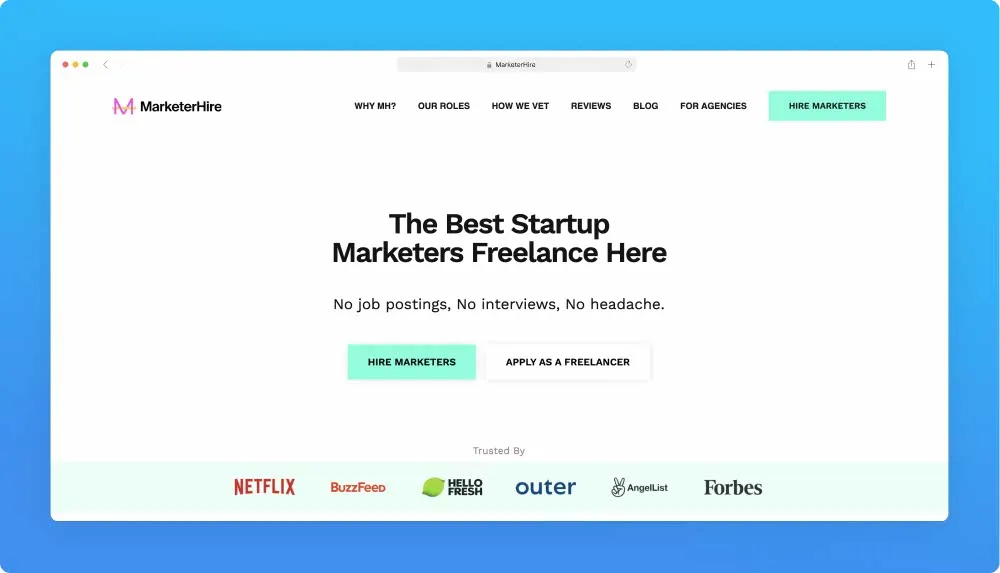 Upwork like websites - Marketer Hire screenshot