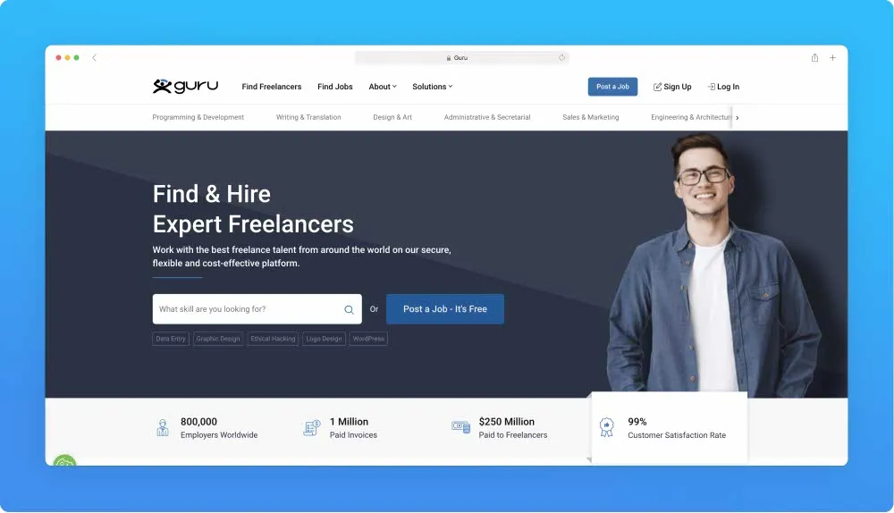 Upwork like websites - Guru screenshot