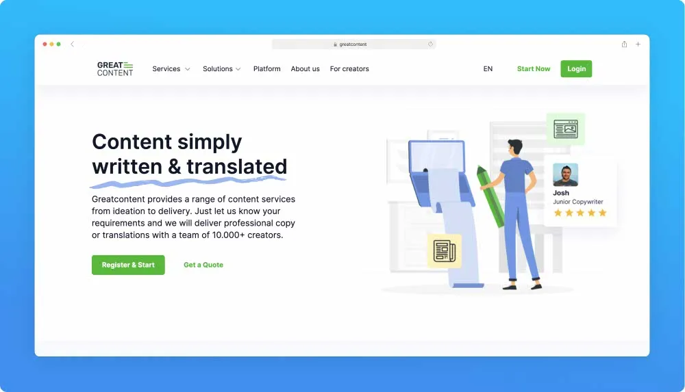Upwork like websites - GreatContent screenshot