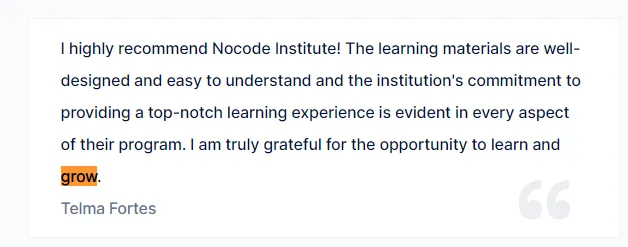Growth With No Code - Testimonial