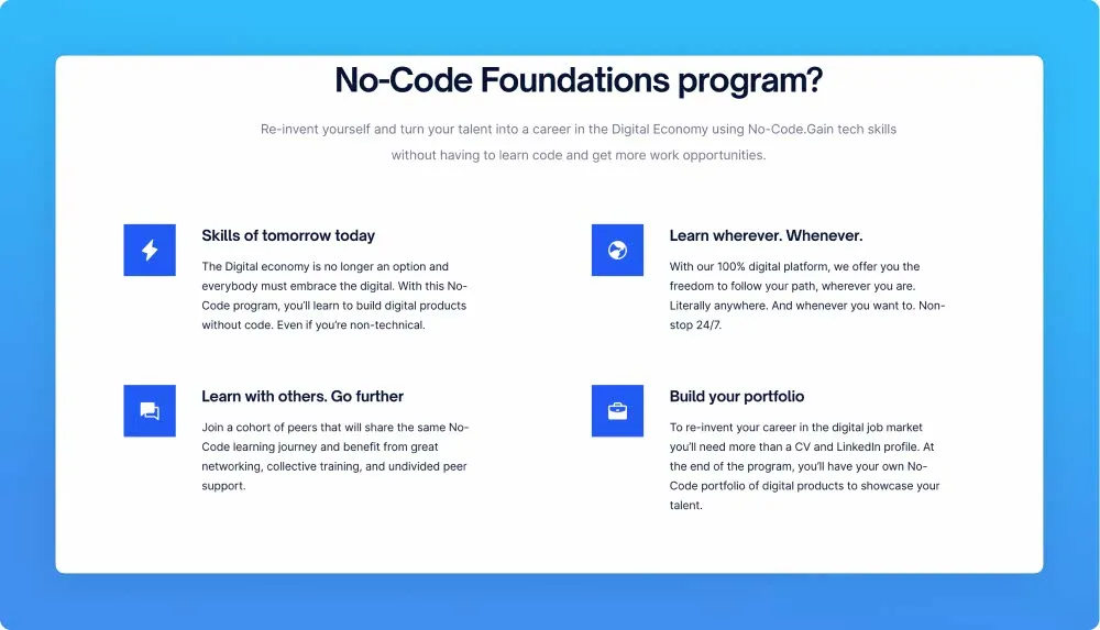 Nocode Foundations Program topics