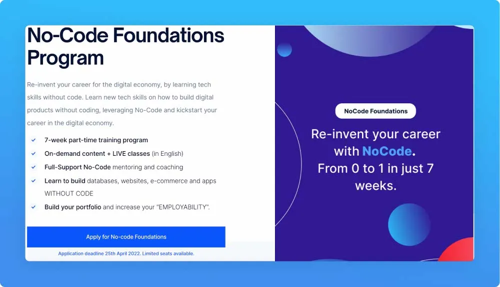 Nocode foundations program banner