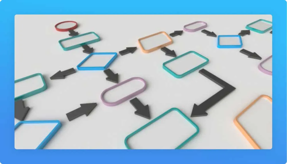 workflow diagram build in colored geometric boxes connected by black arrows
