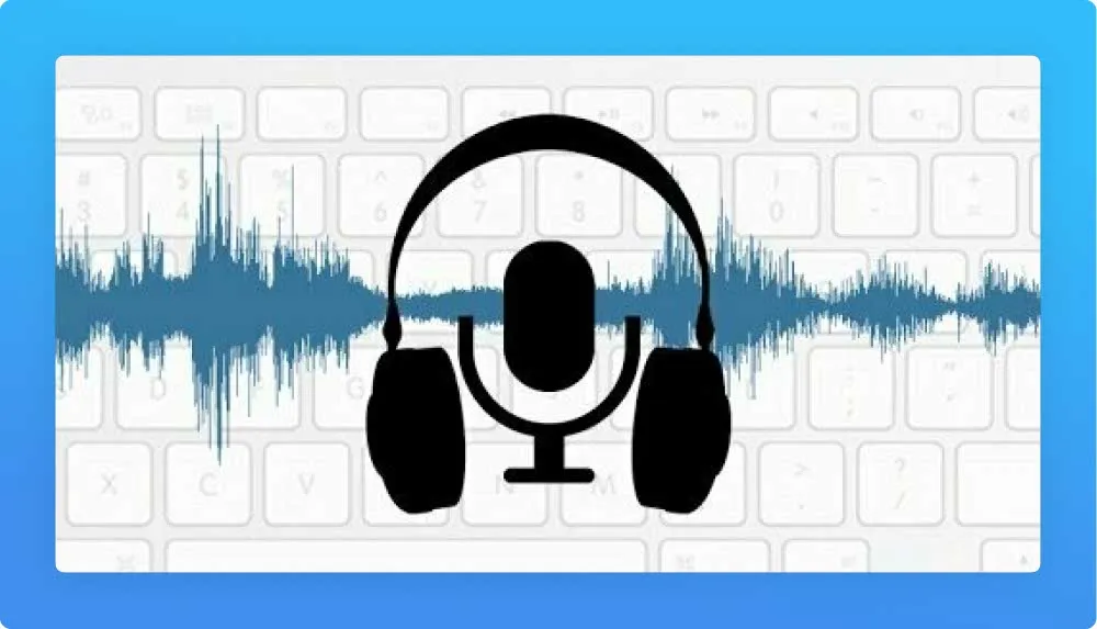 Cartoon type headphones, keyboard and sound wave
