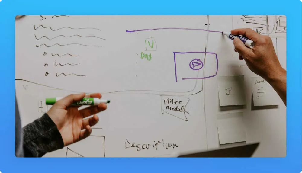 Accounting and communication schema happening in a white board by two different hands with markers