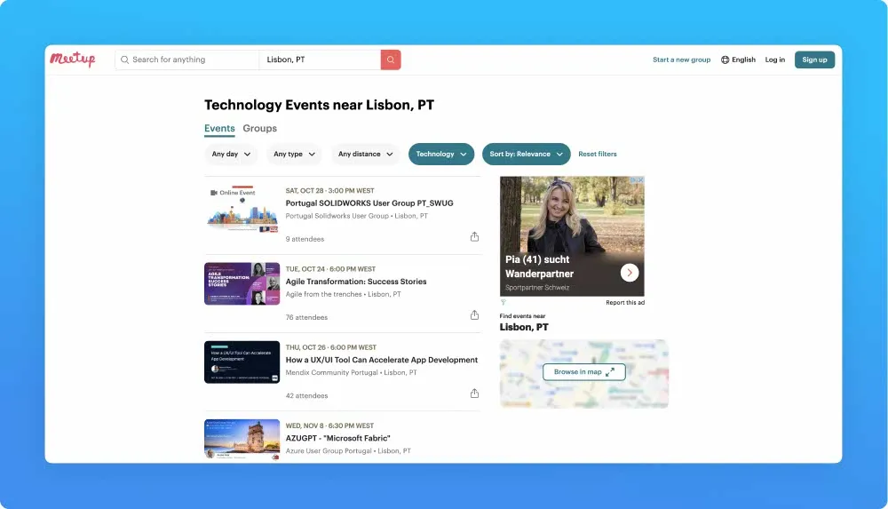 Meetup website screenshot