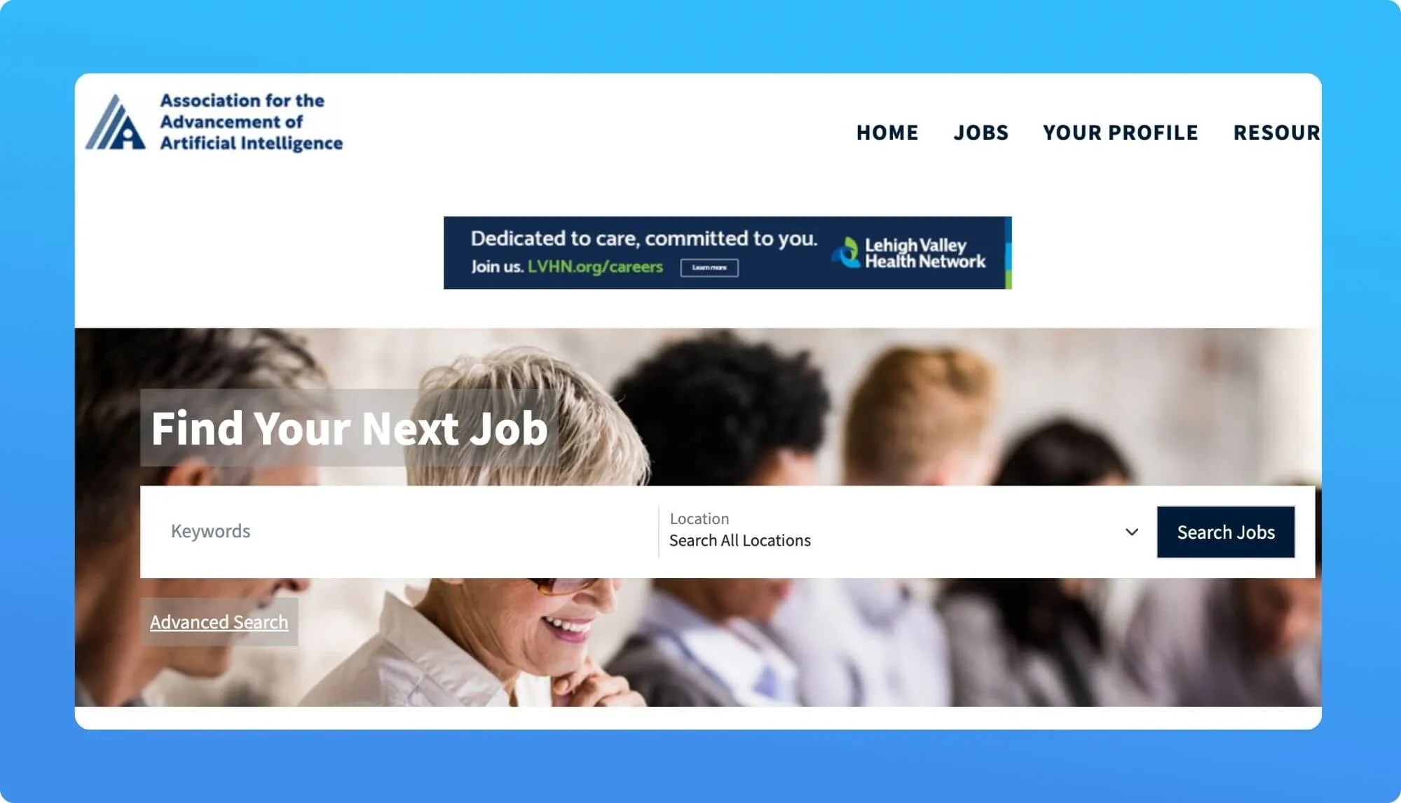 Screenshot of a job board website