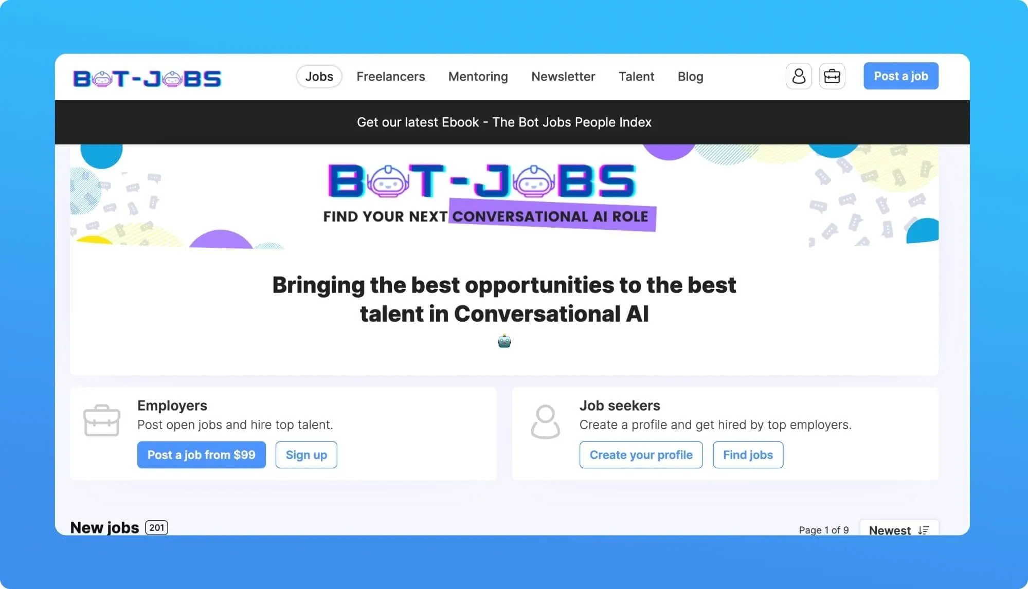 Screenshot of a job board website