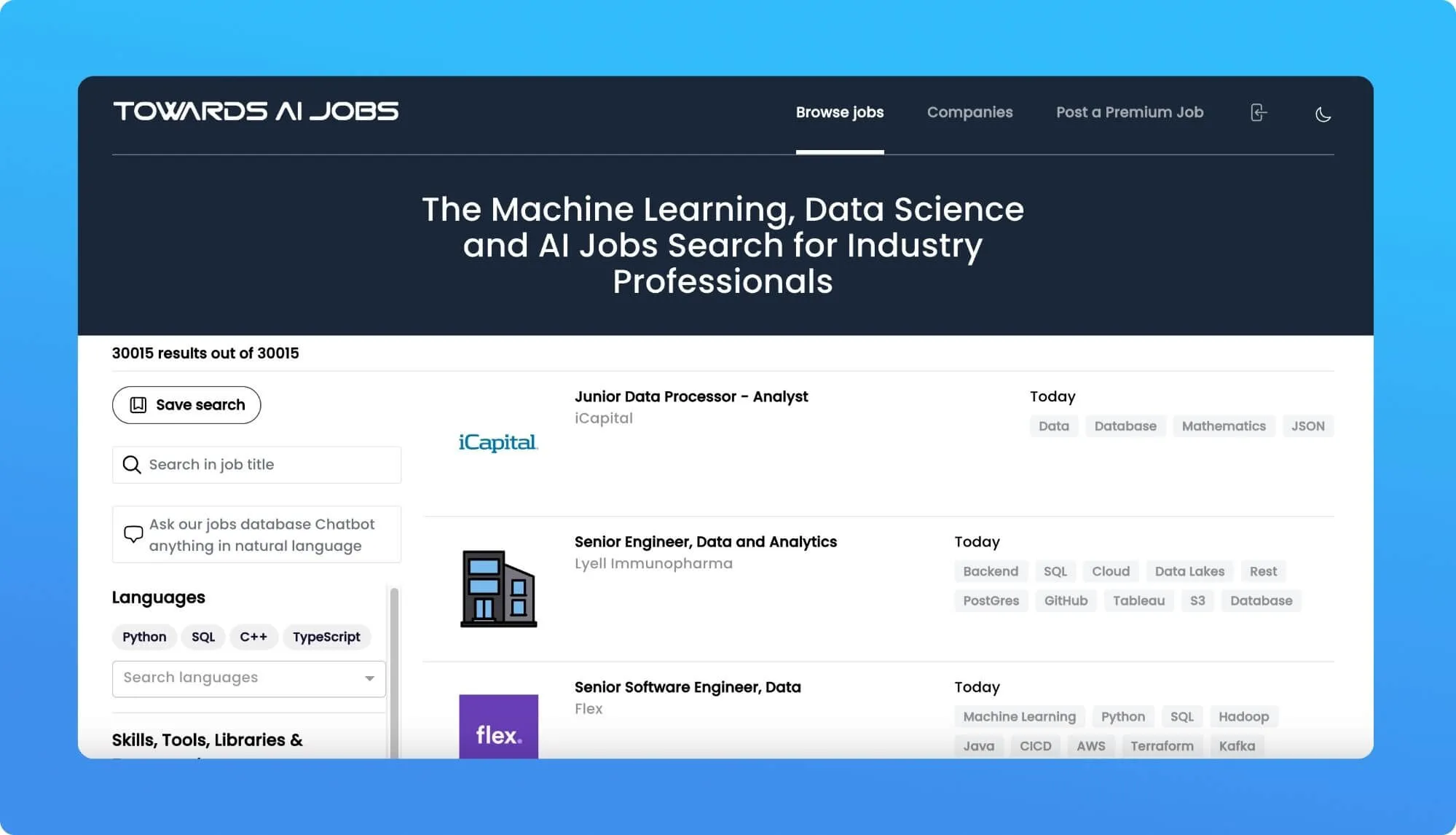 Screenshot of a job board website