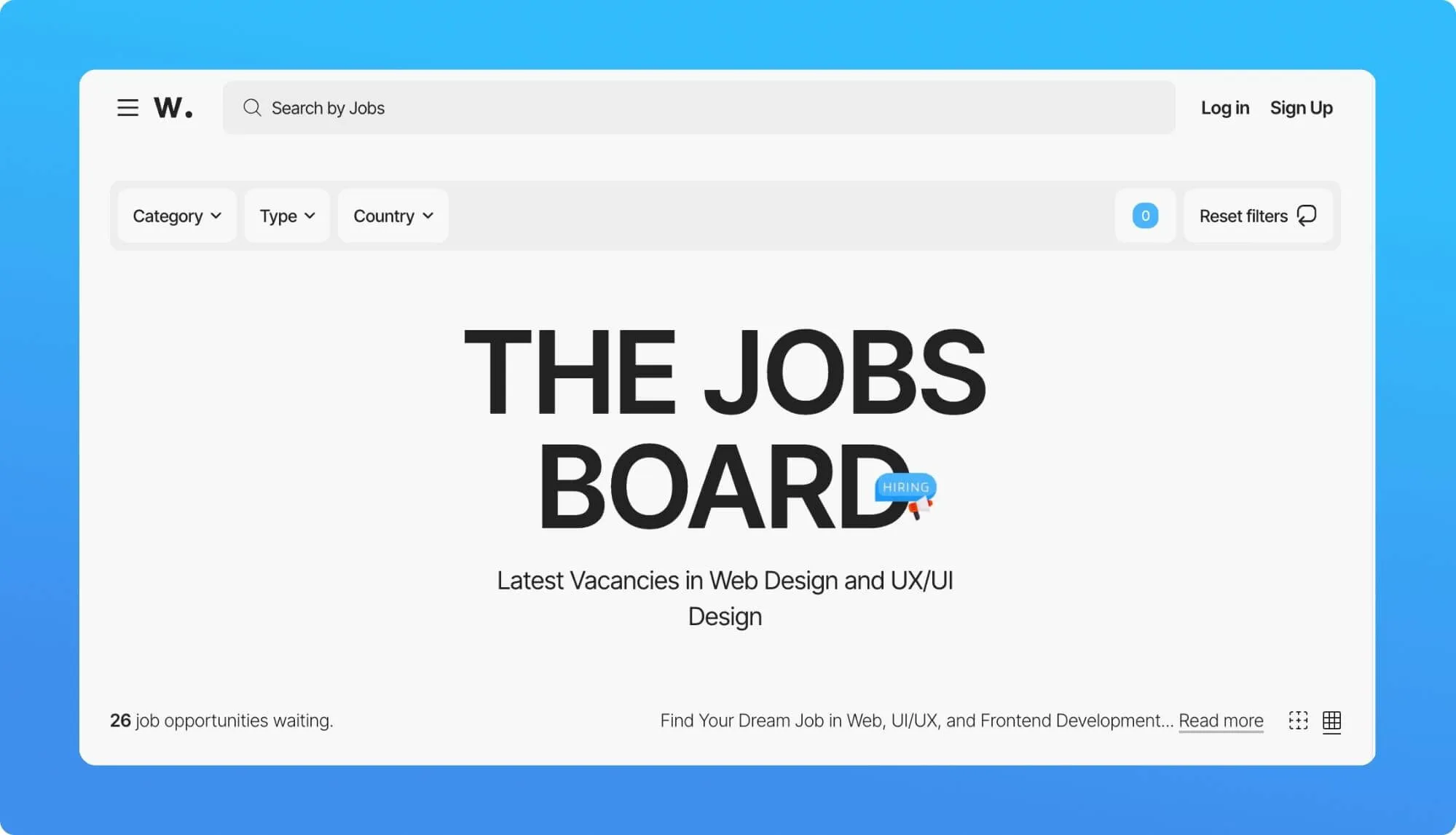 Screenshot of a job boad for creatives