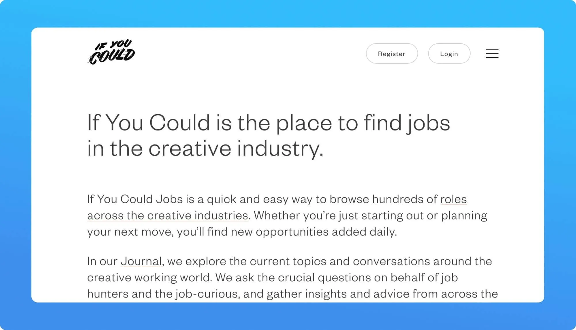 Screenshot of a job boad for creatives