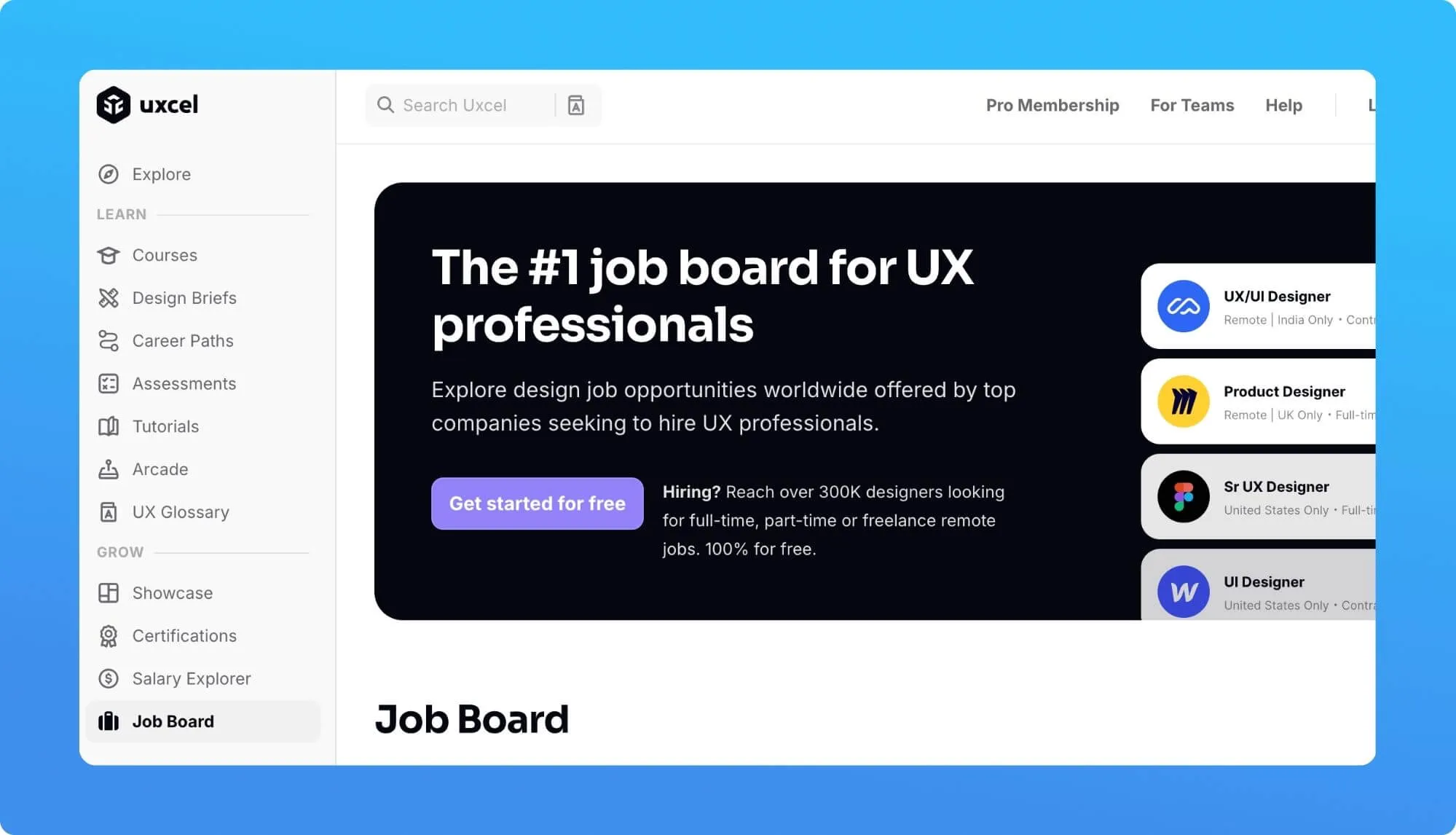Screenshot of a job boad for creatives
