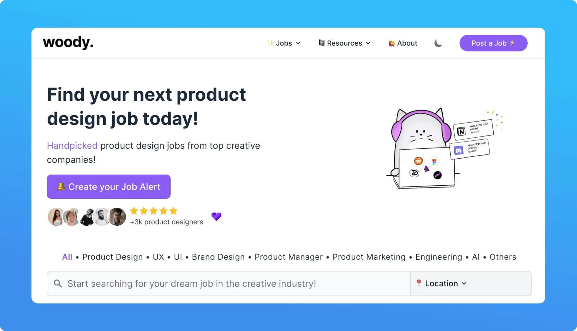 Screenshot of a job boad for creatives
