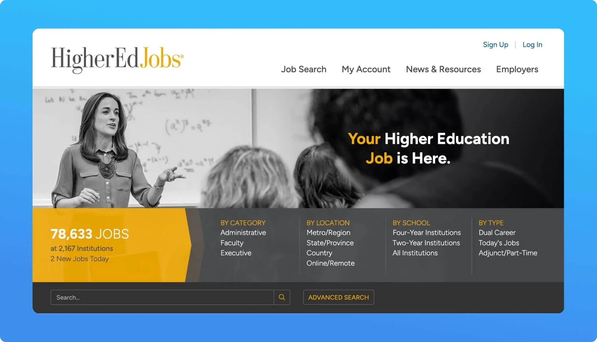 Screnshot of an education job board