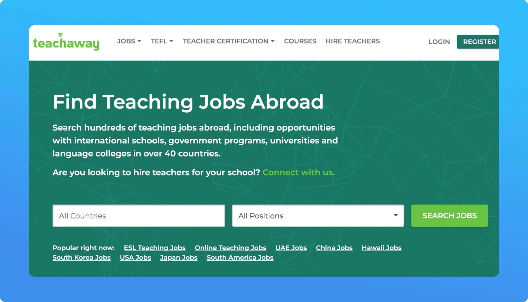 Screnshot of an education job board