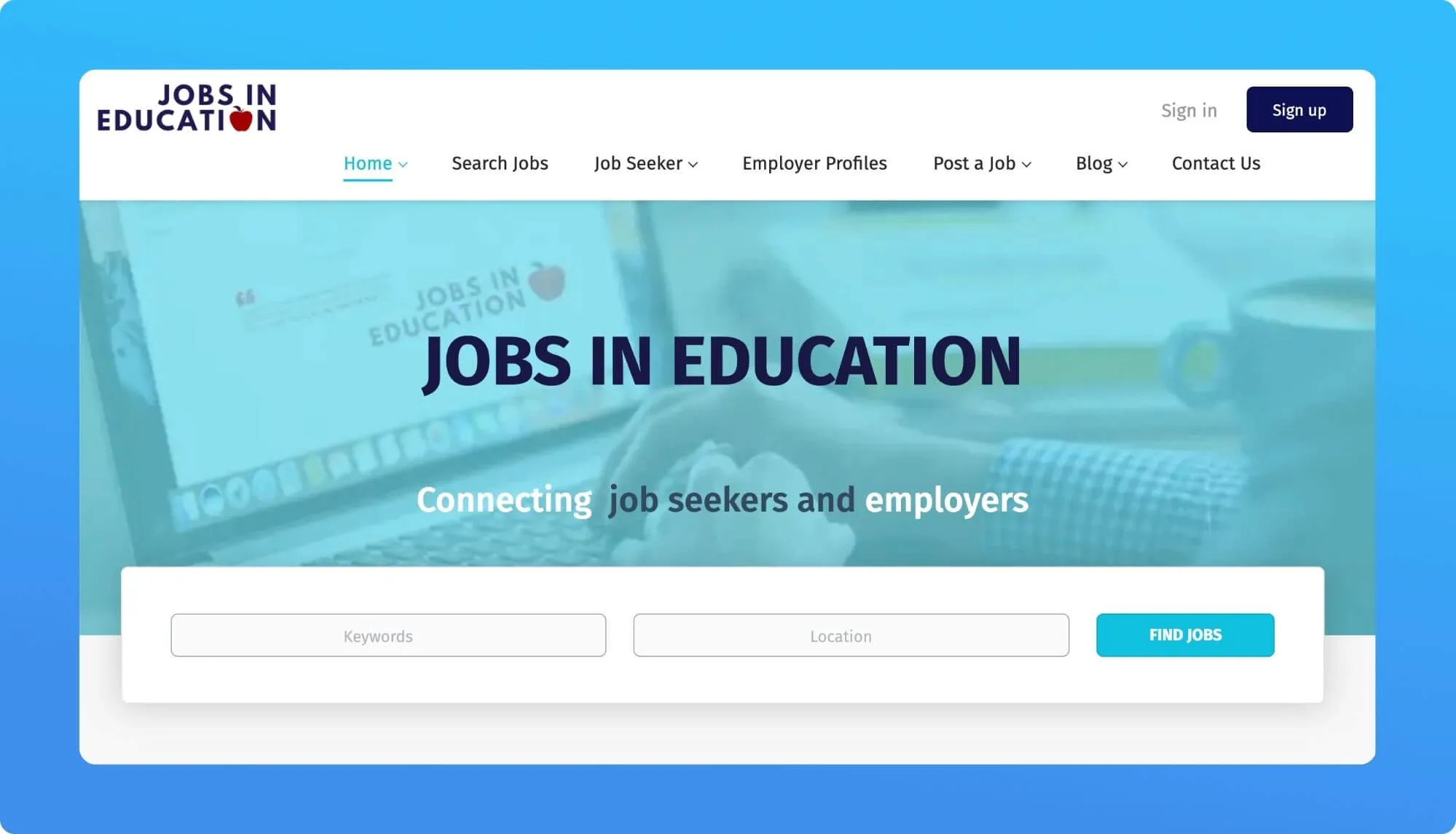 Screnshot of an education job board