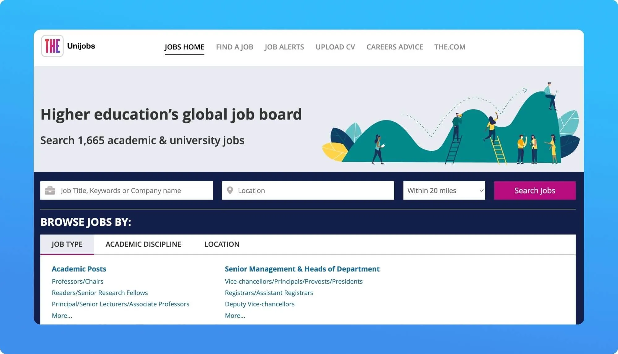 Screnshot of an education job board
