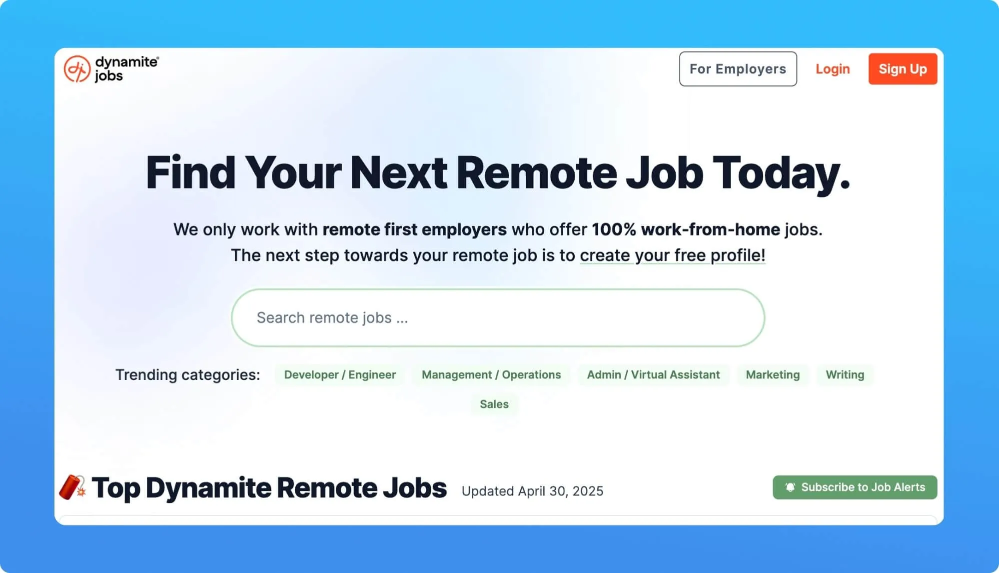 Screenshot of a job board for freelancers
