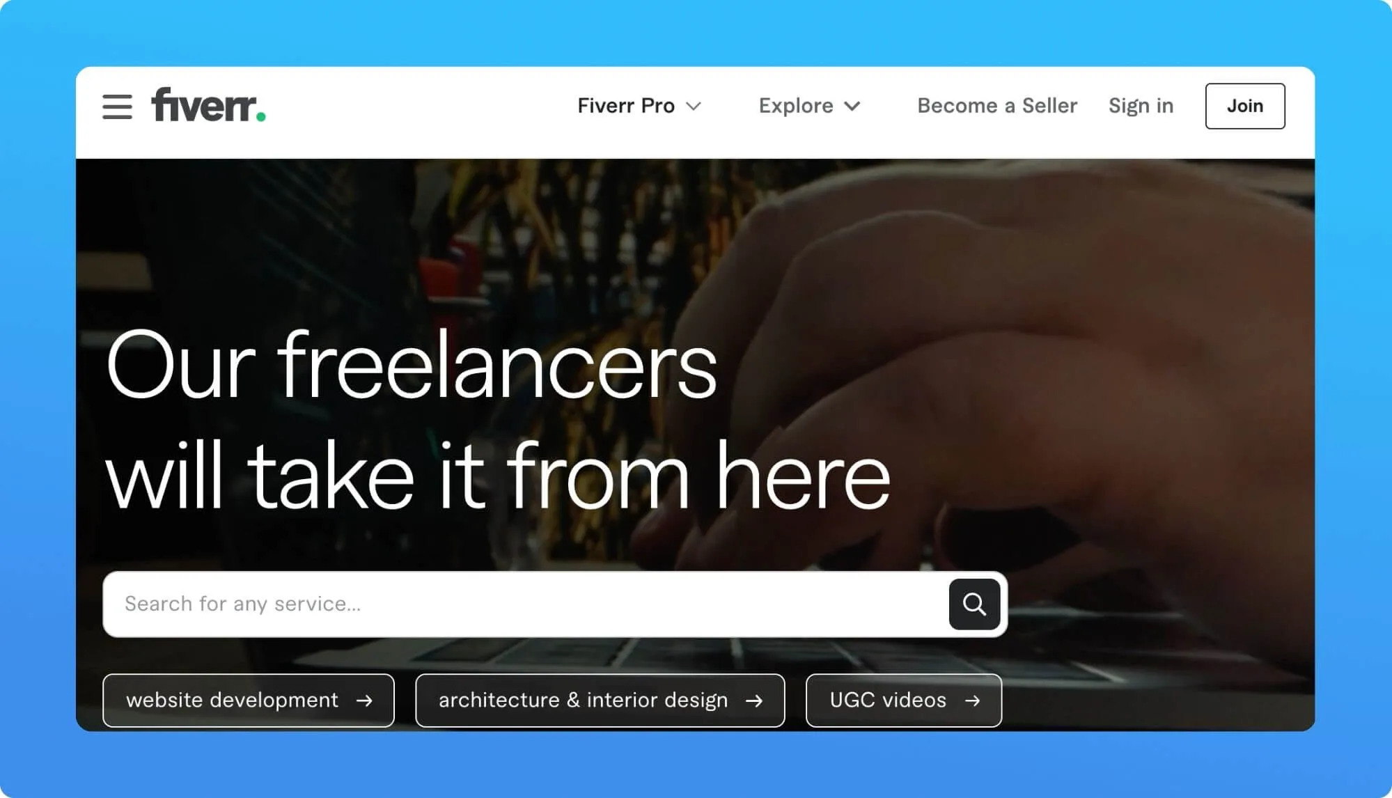 Screenshot of a job board for freelancers