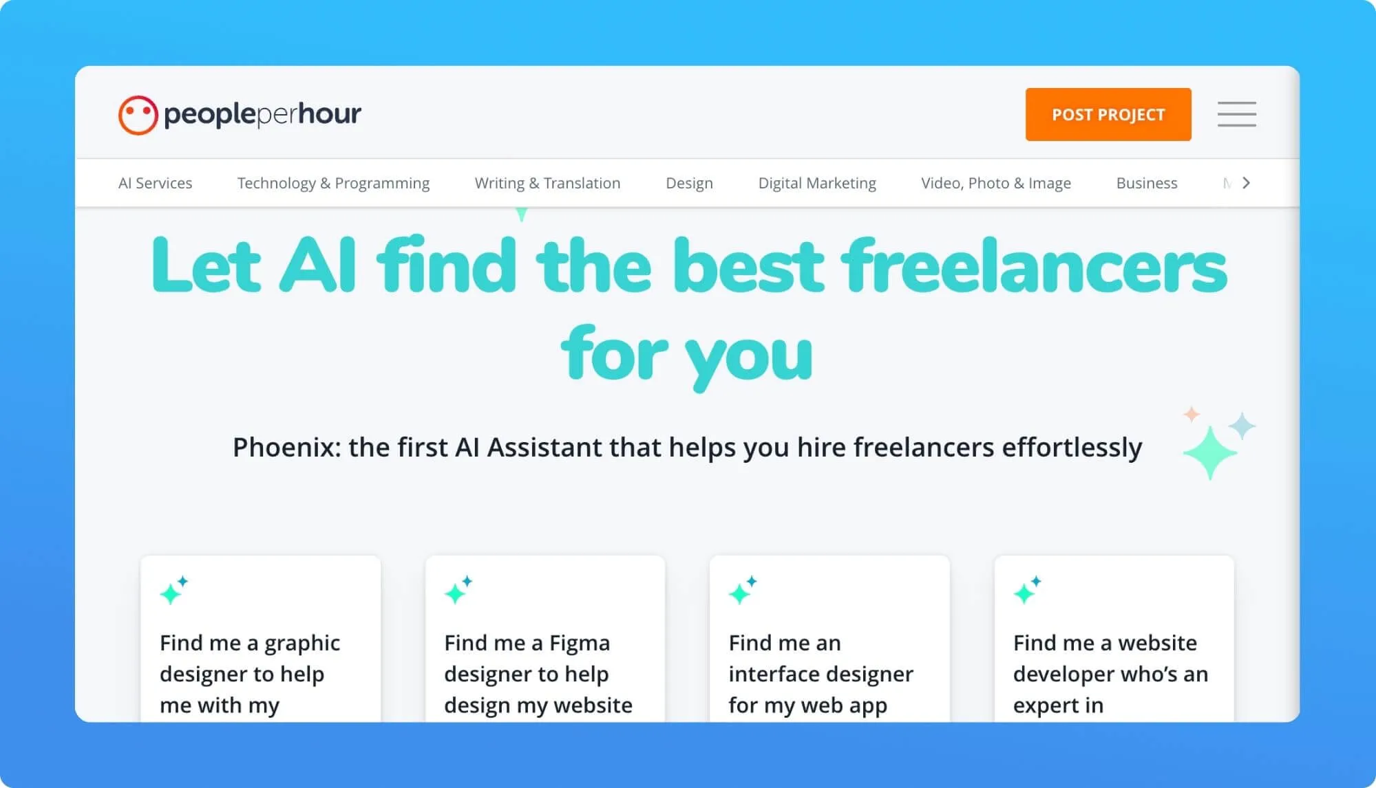 Screenshot of a job board for freelancers