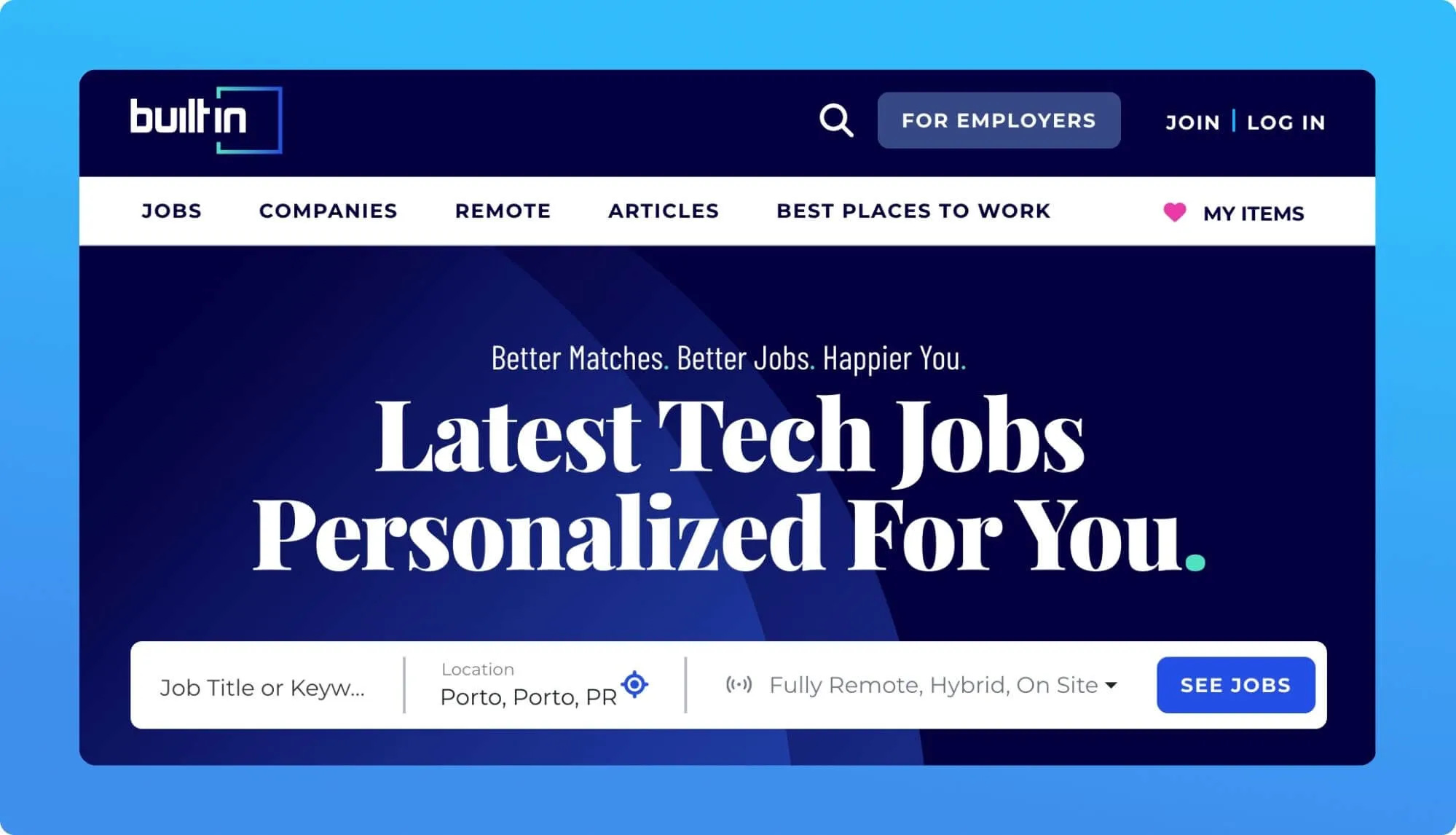 Screenshot of a Tech Job Board website