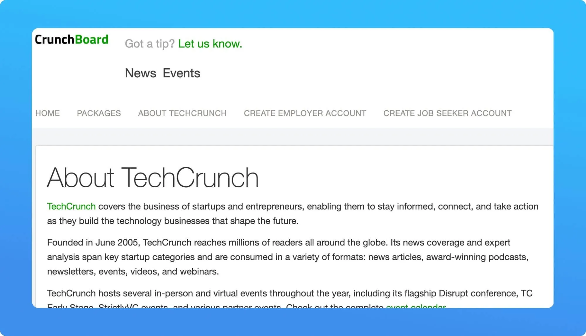Screenshot of a Tech Job Board website