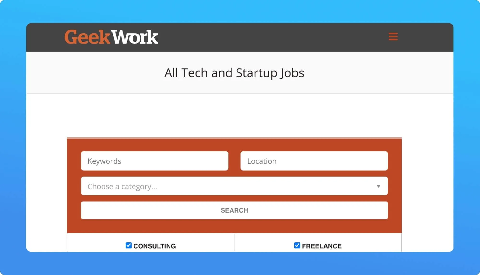 Screenshot of a Tech Job Board website