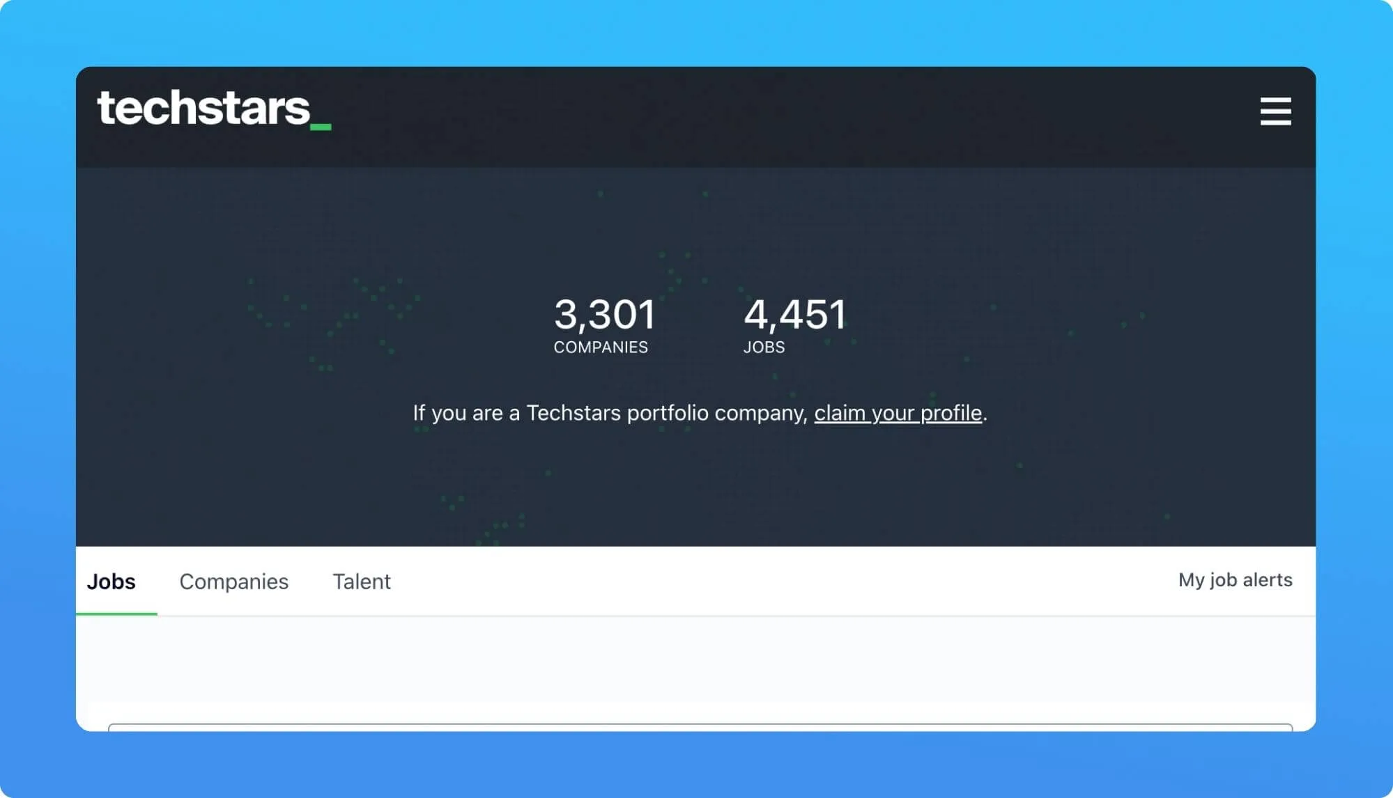 Screenshot of a Tech Job Board