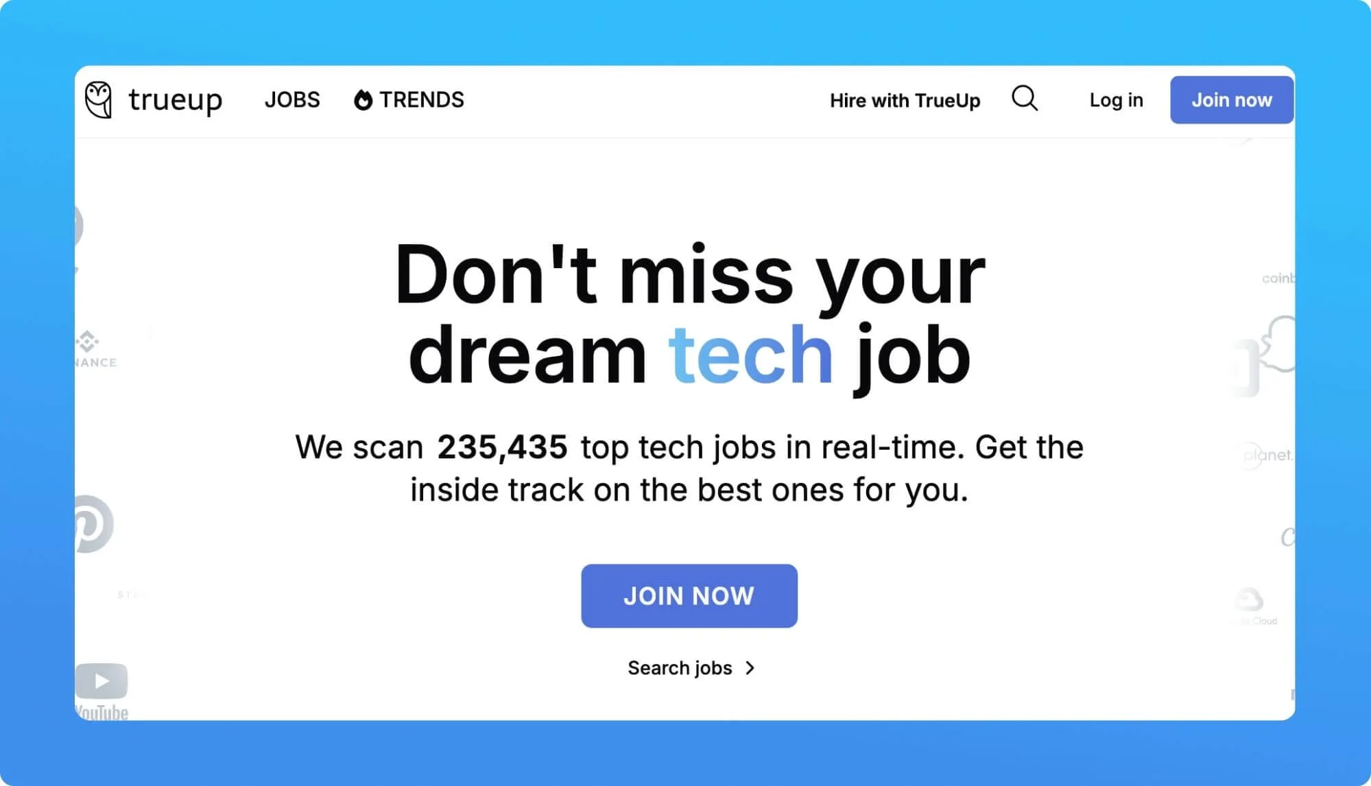 Screenshot of a Tech Job Board