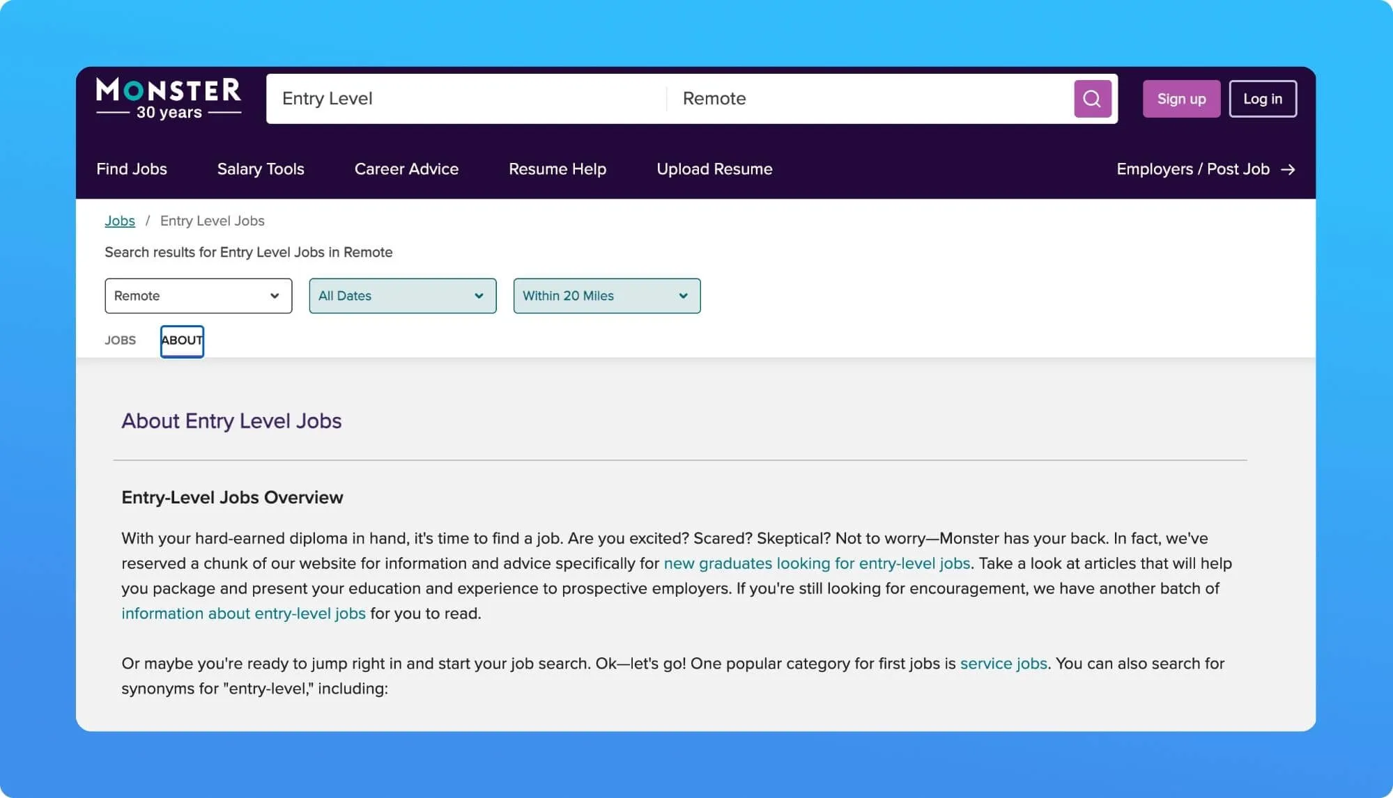 Screenshot of a job board website