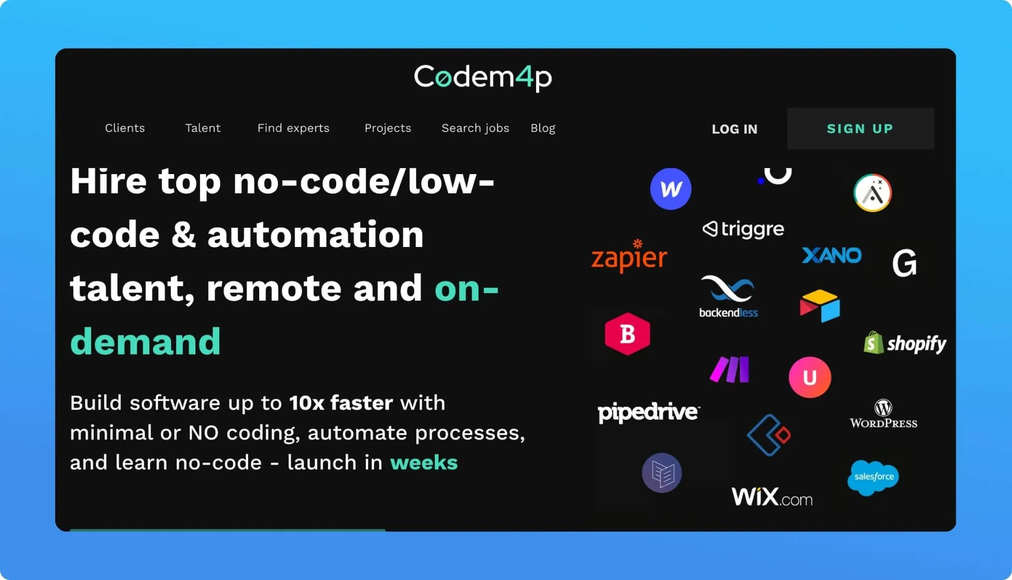 Screenshot of a no-code job board