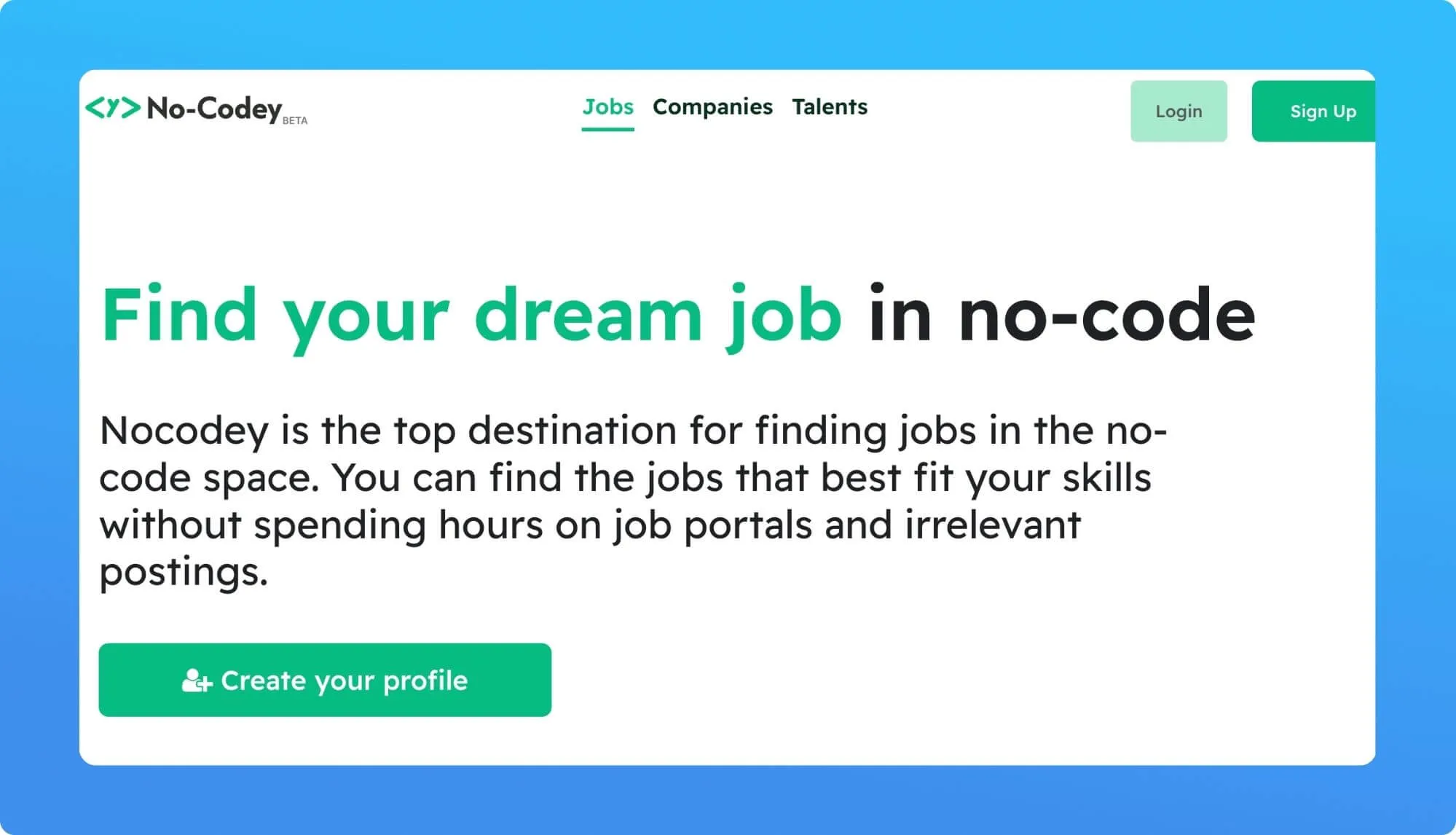 Screenshot of a no-code job board