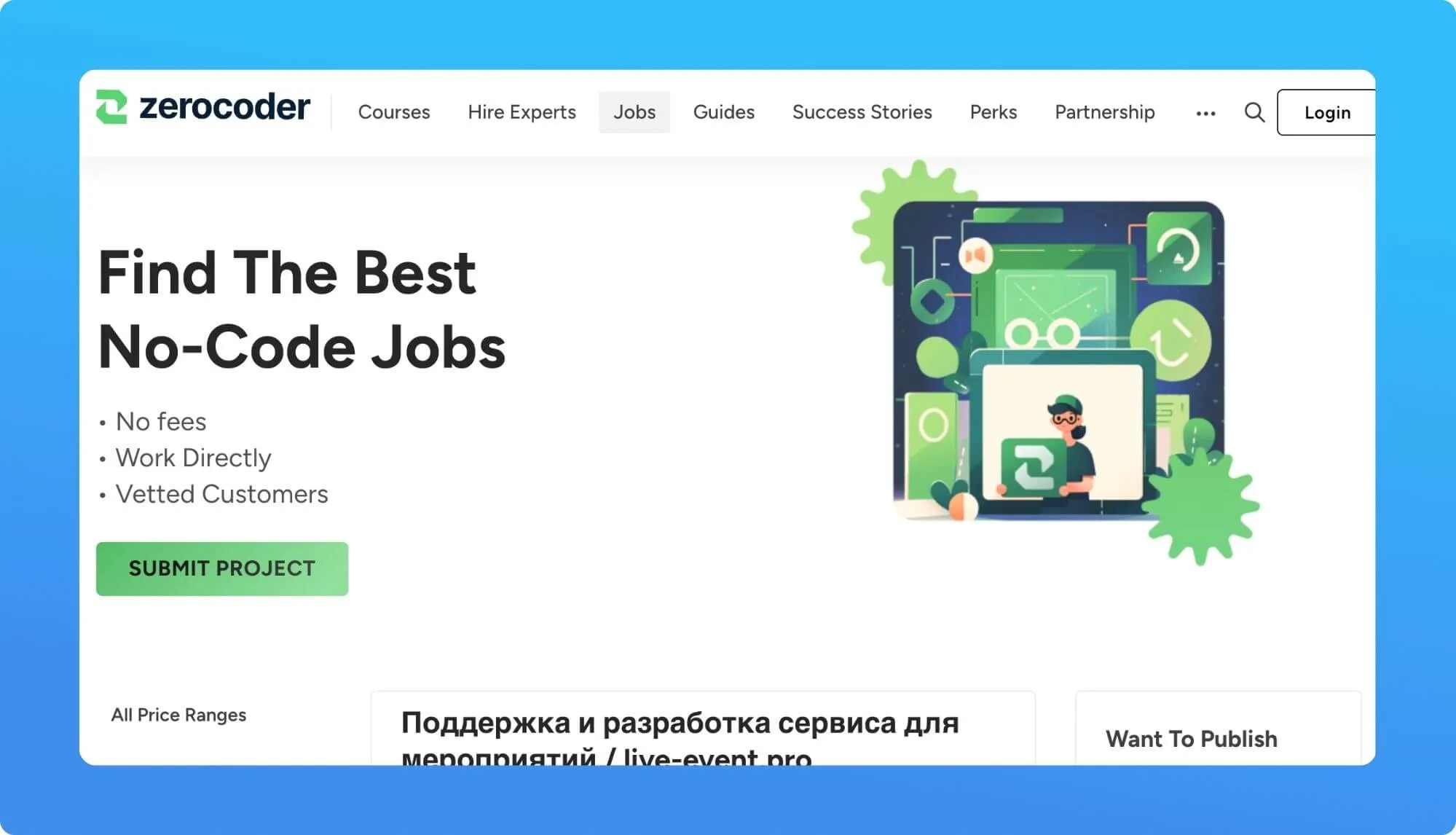 Screenshot of a no-code job board