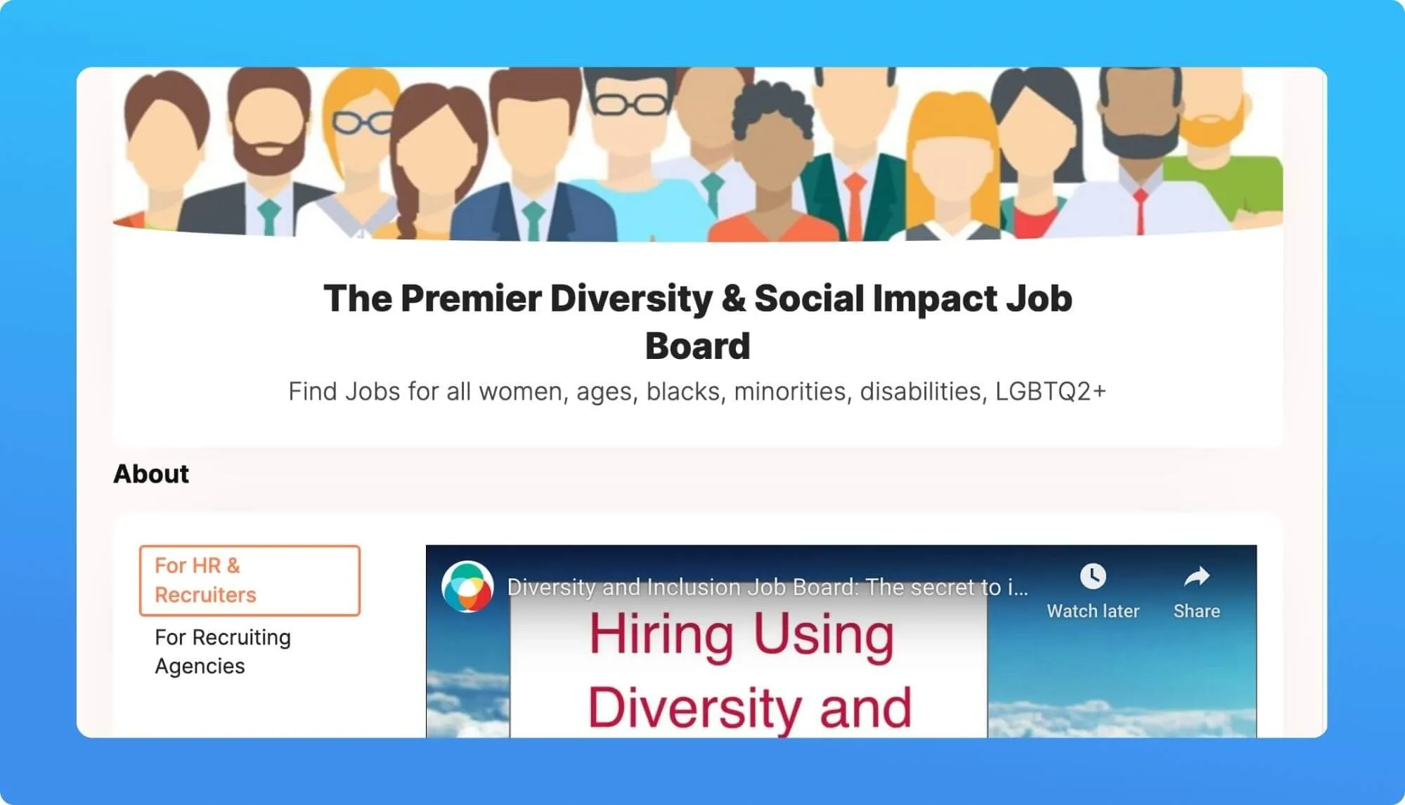 Screenshot of a job board website