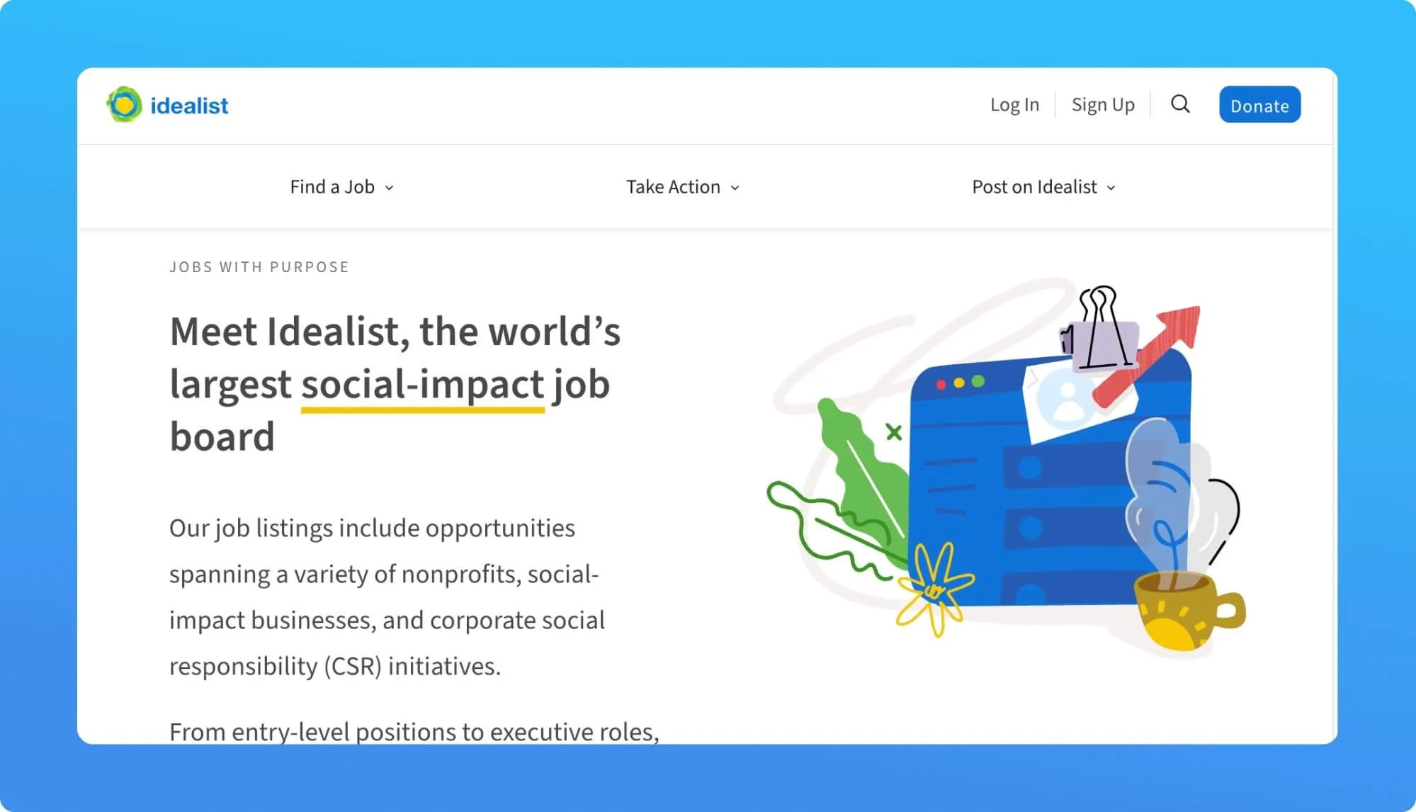 Screenshot of a job board website
