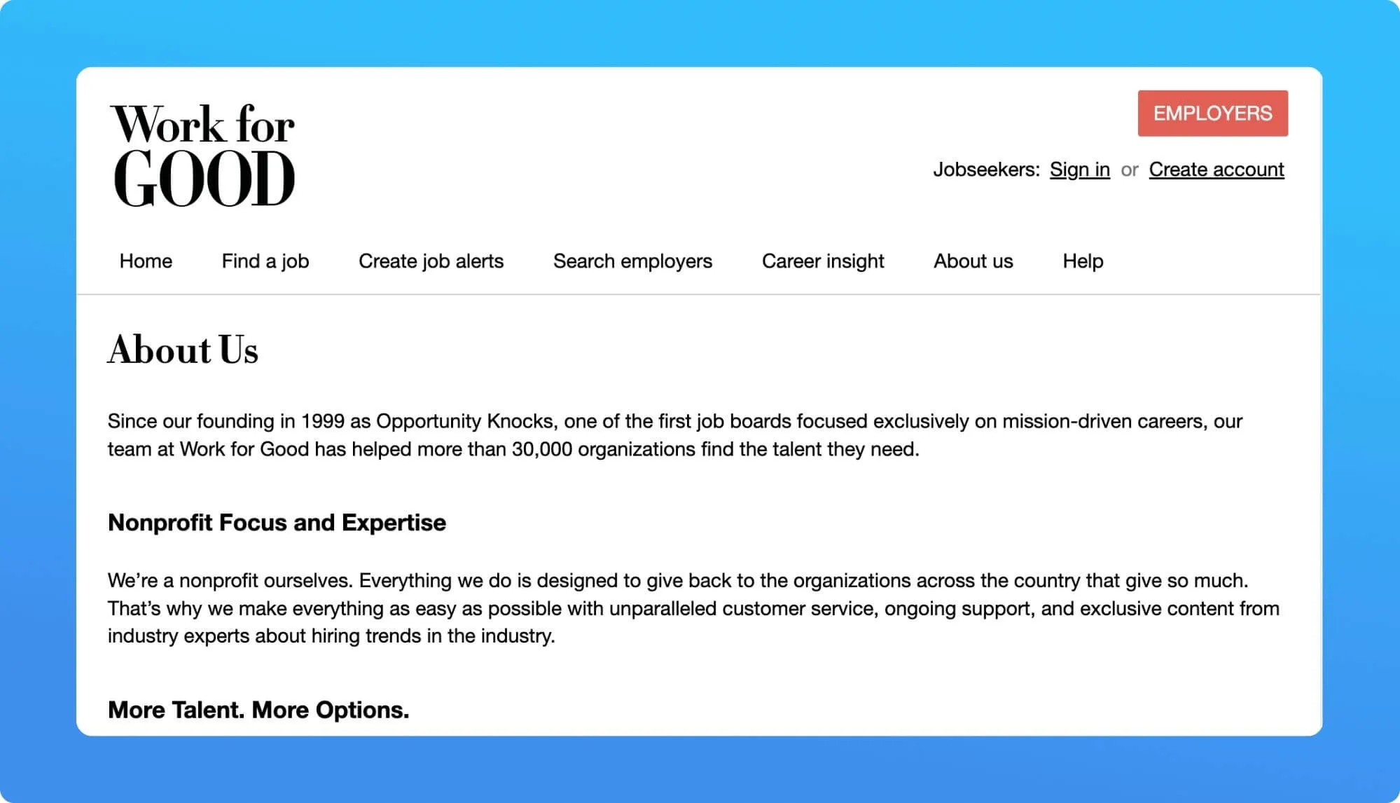 Screenshot of a job board website