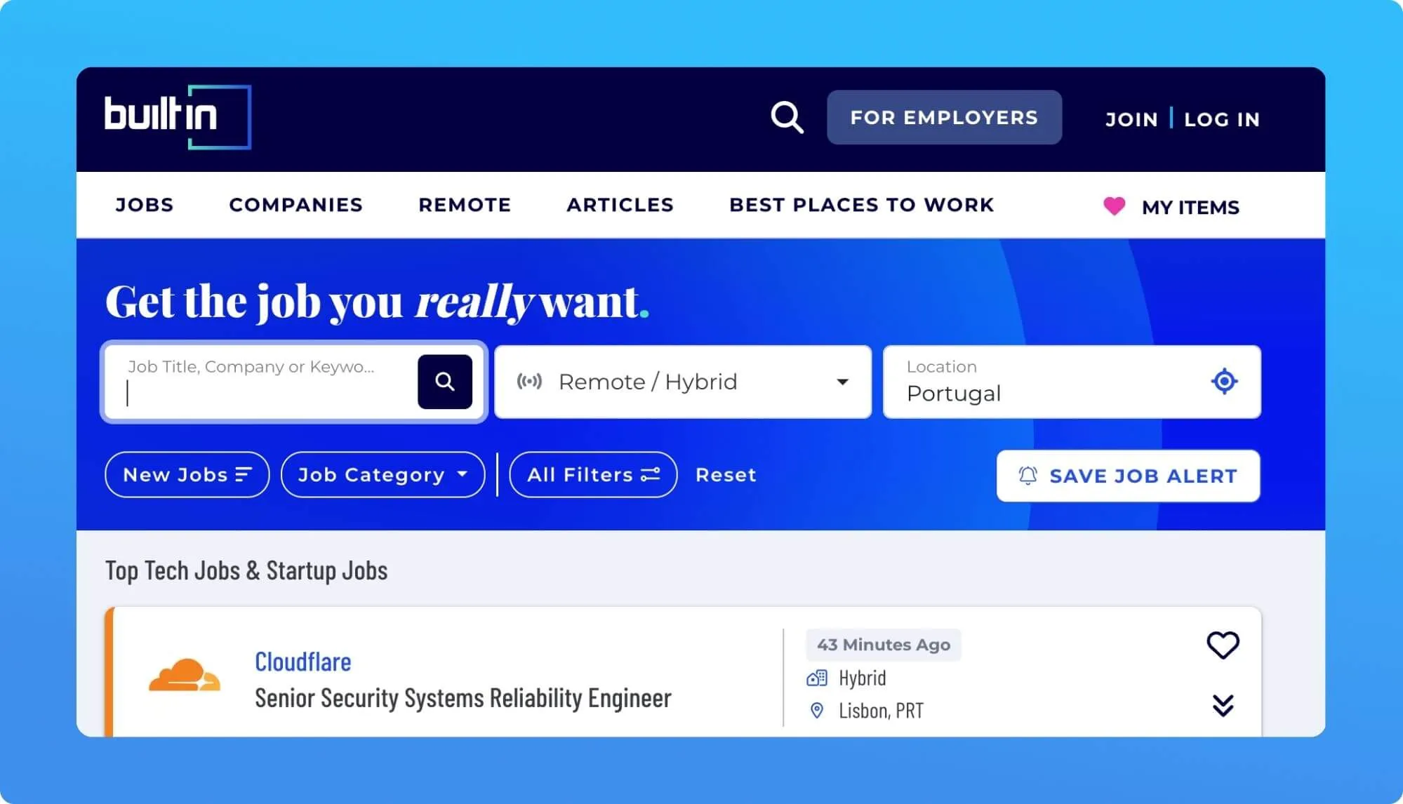 Screenshot of a job board website