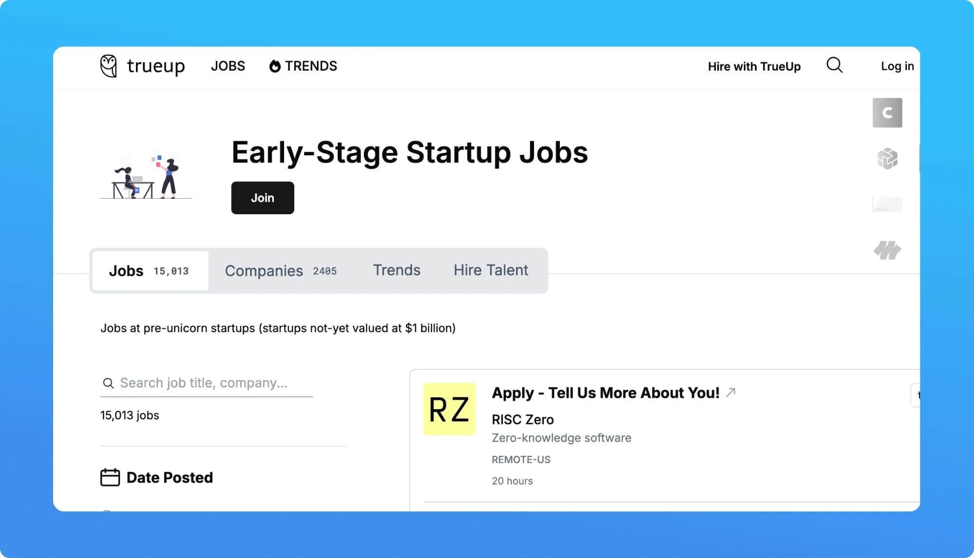 Screenshot of a job board website