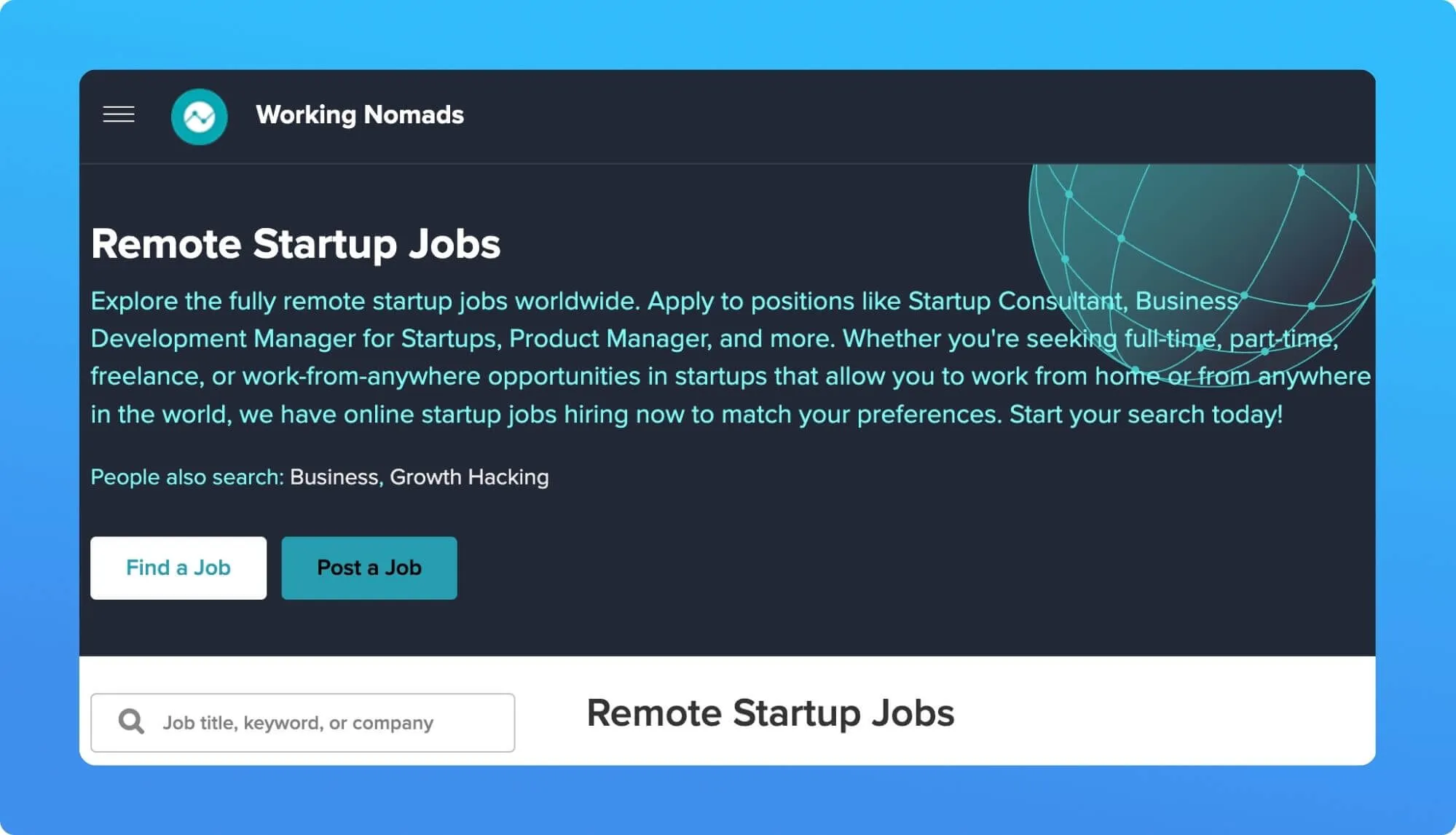Screenshot of a job board website