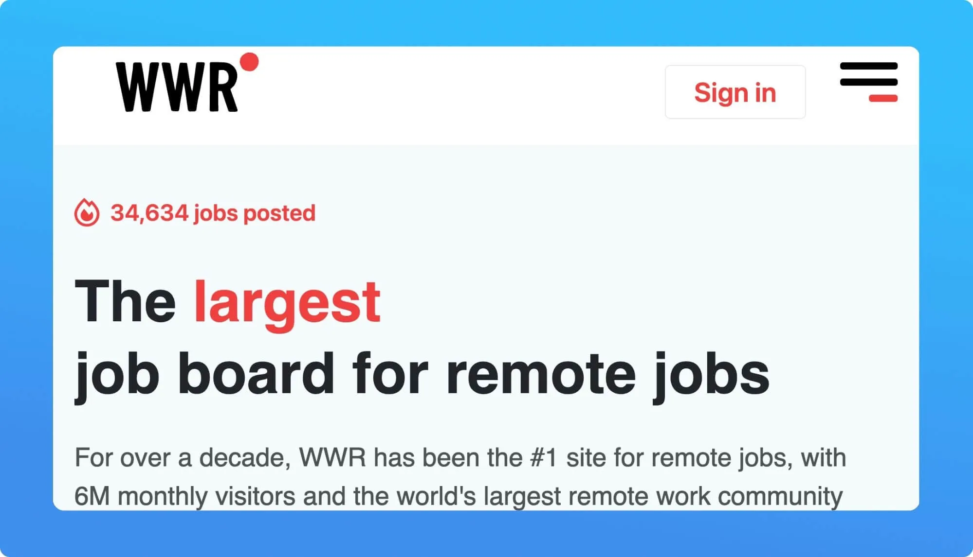 Screenshot of a remote job board website