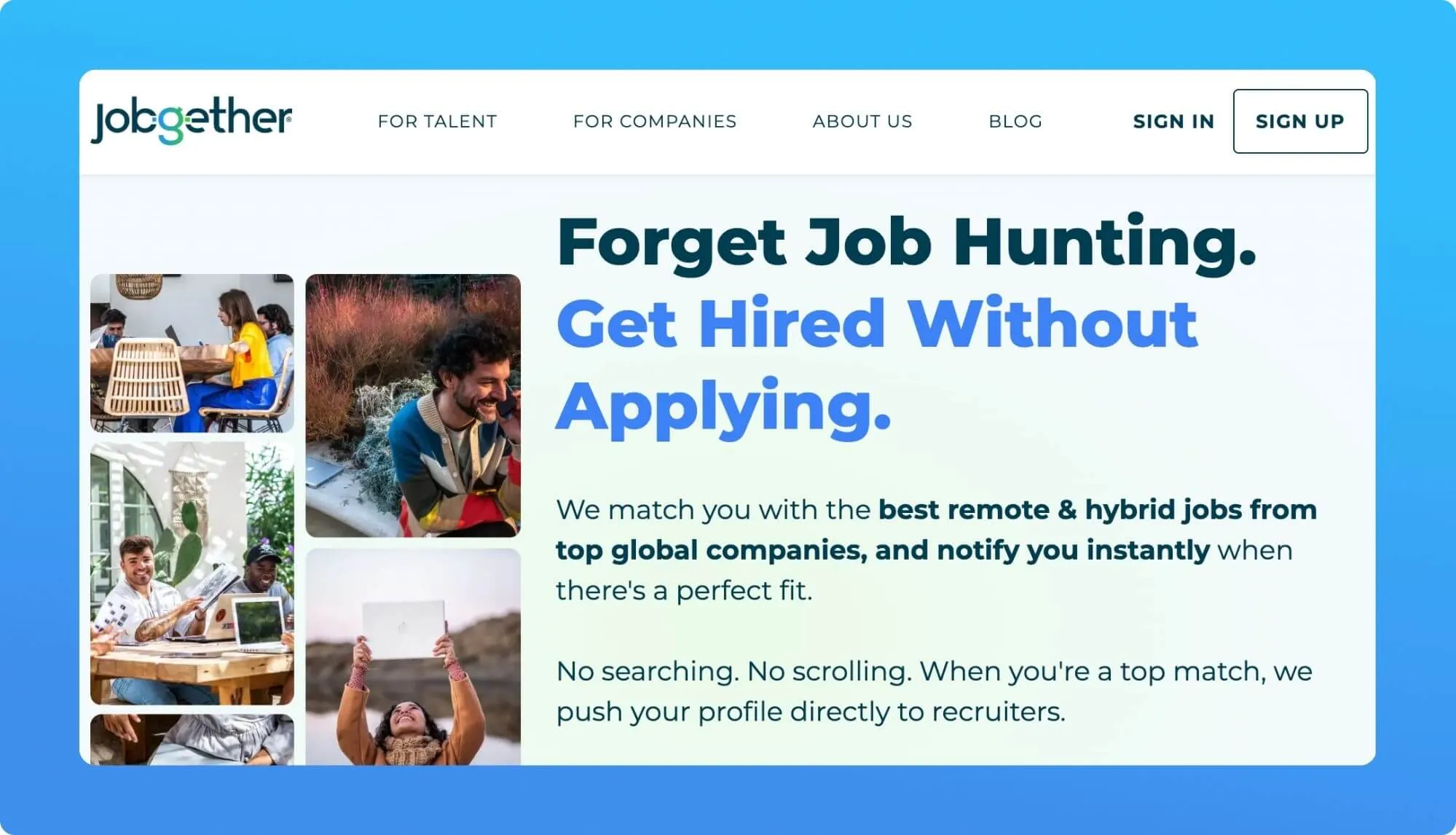 Screenshot of a remote job board website