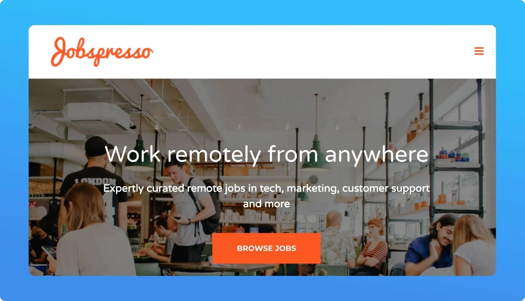 Screenshot of a remote job board website