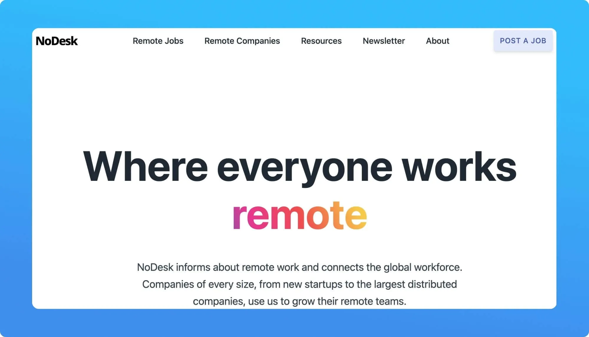 Screenshot of a remote job board website