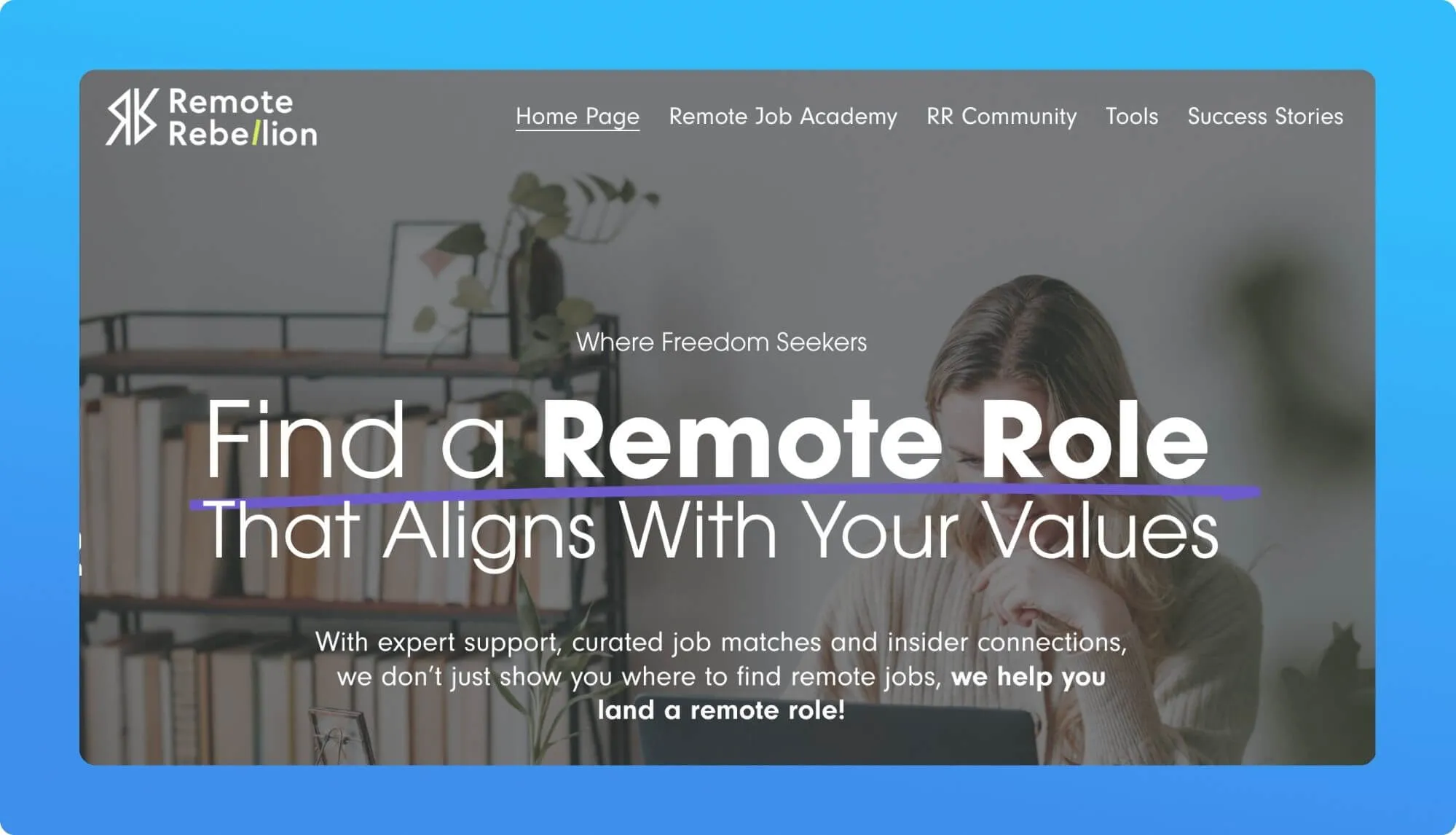 Screenshot of a remote job board website