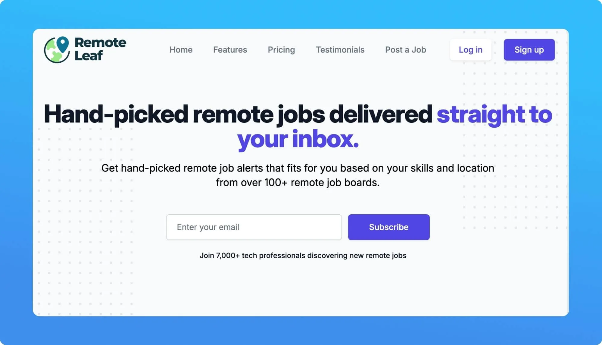 Screenshot of a remote job board website