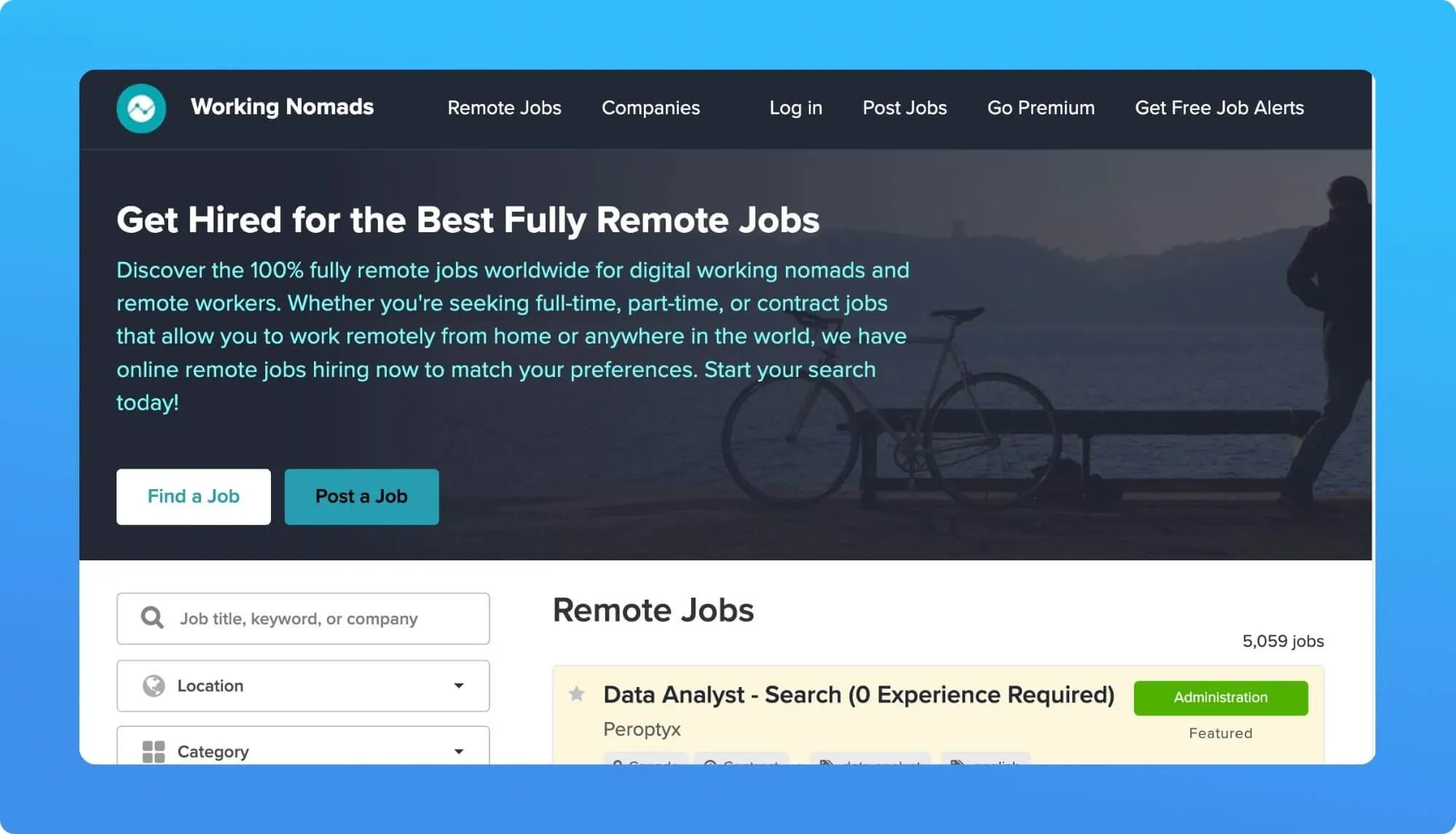 Screenshot of a remote job board website