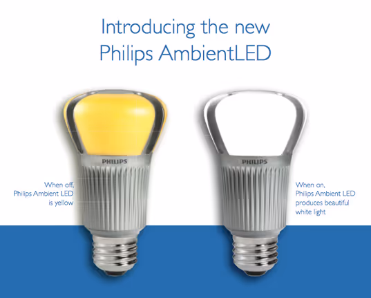 Philips Ambient LED bulb, eco light bulb, green light bulbs, sustainable lighting, sustainable design, green design, green products, energy efficient lighting, light emitting diode, 12 watt led bulb