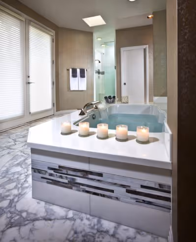 Master bath with Carrara marble
